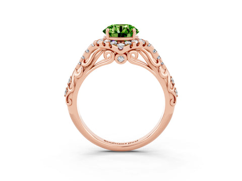 Rose gold Round Cut Peridot Solitaire Ring with Hidden Halo and Pavé Band_15