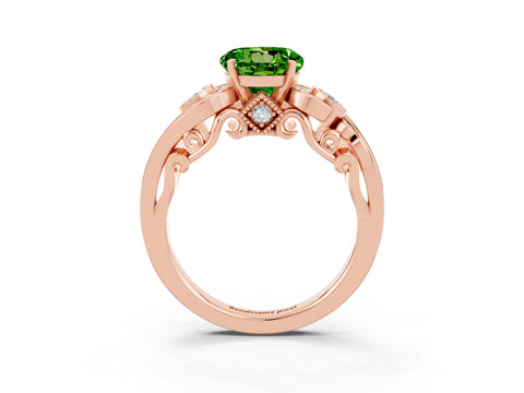 Rose gold Round Cut Peridot Solitaire Ring with Milgrain Pavé Band and Four-Prong Setting_27
