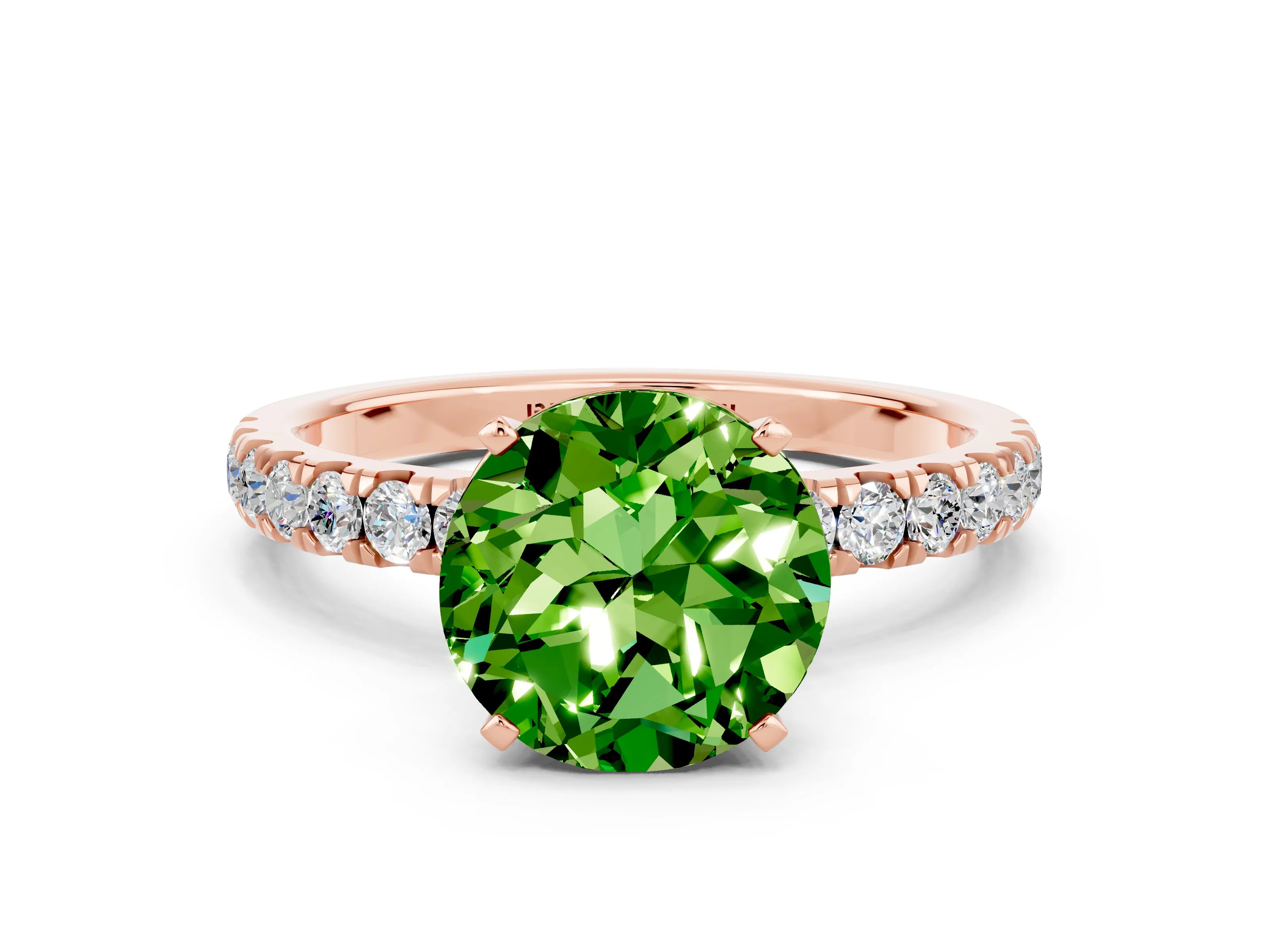Rose gold Round Cut Peridot Solitaire Ring with Pavé Accents and Four-Prong Setting