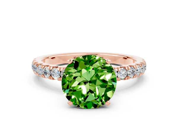 Rose gold Round Cut Peridot Solitaire Ring with Pavé Accents and Four-Prong Setting
