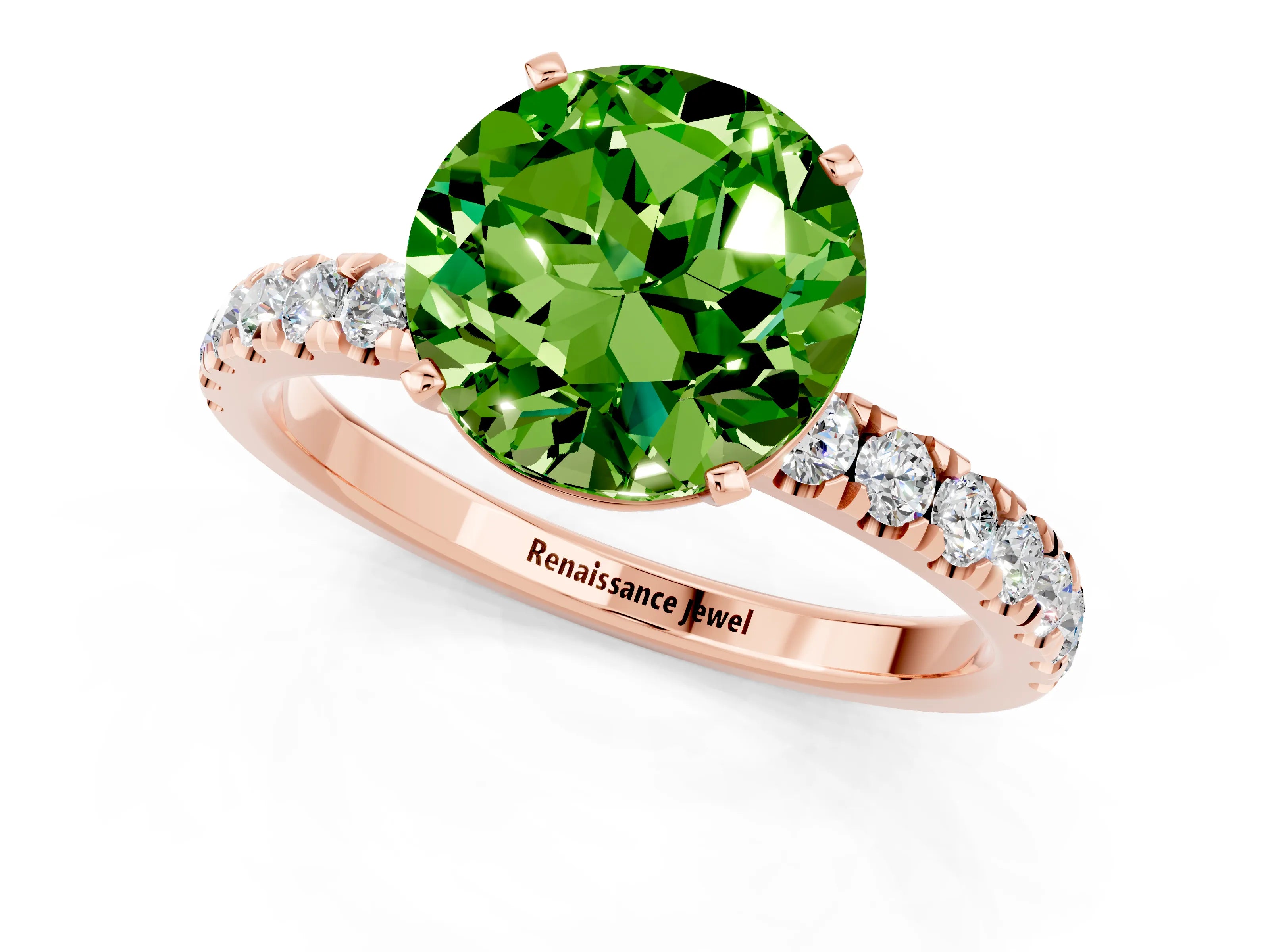 Rose gold Round Cut Peridot Solitaire Ring with Pavé Accents and Four-Prong Setting_1