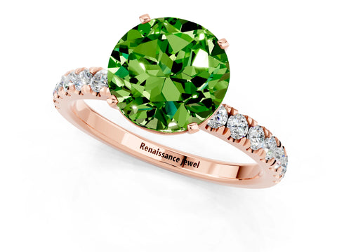 Rose gold Round Cut Peridot Solitaire Ring with Pavé Accents and Four-Prong Setting_1