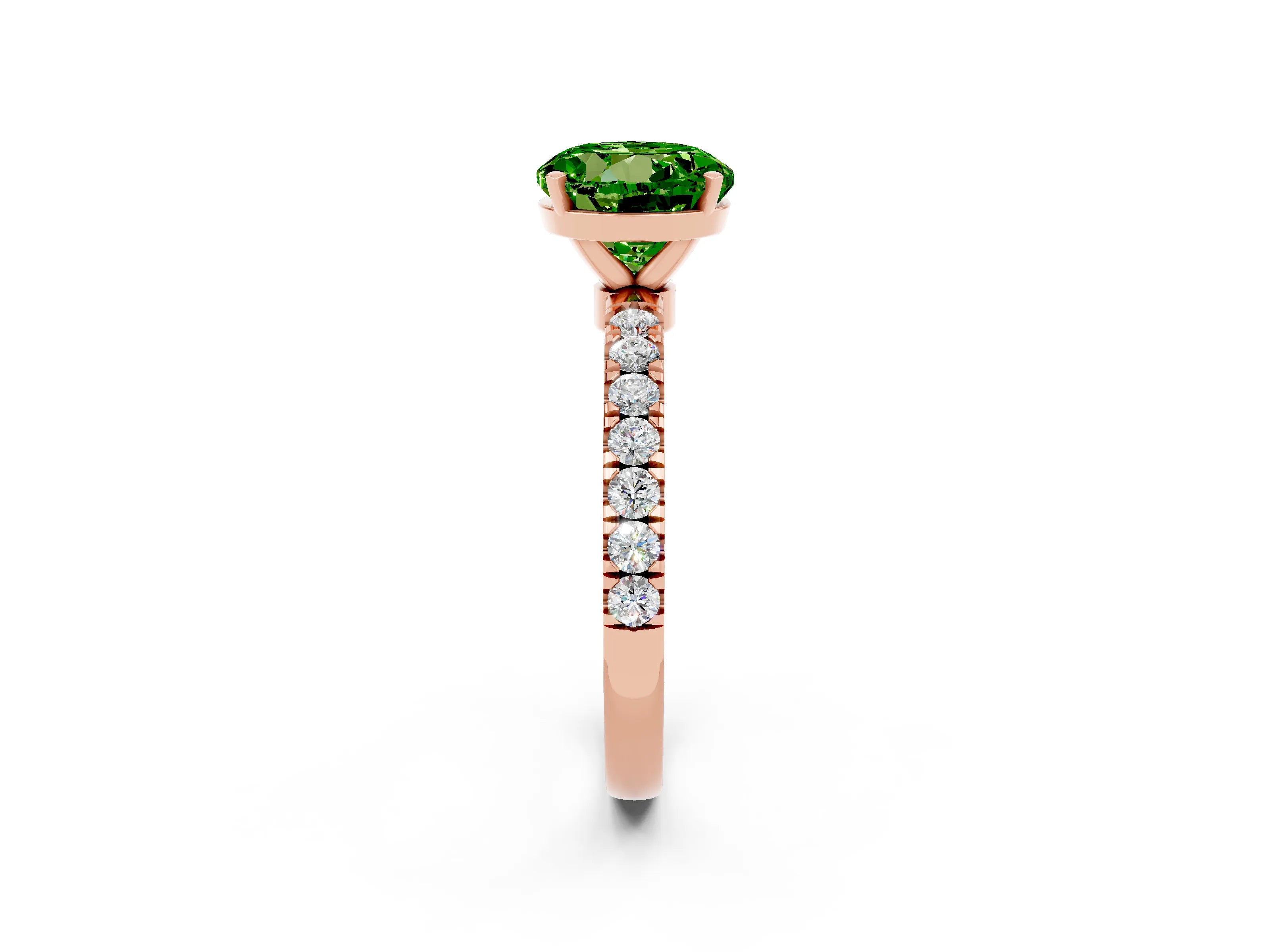 Rose gold Round Cut Peridot Solitaire Ring with Pavé Accents and Four-Prong Setting_2