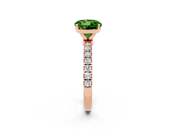 Rose gold Round Cut Peridot Solitaire Ring with Pavé Accents and Four-Prong Setting