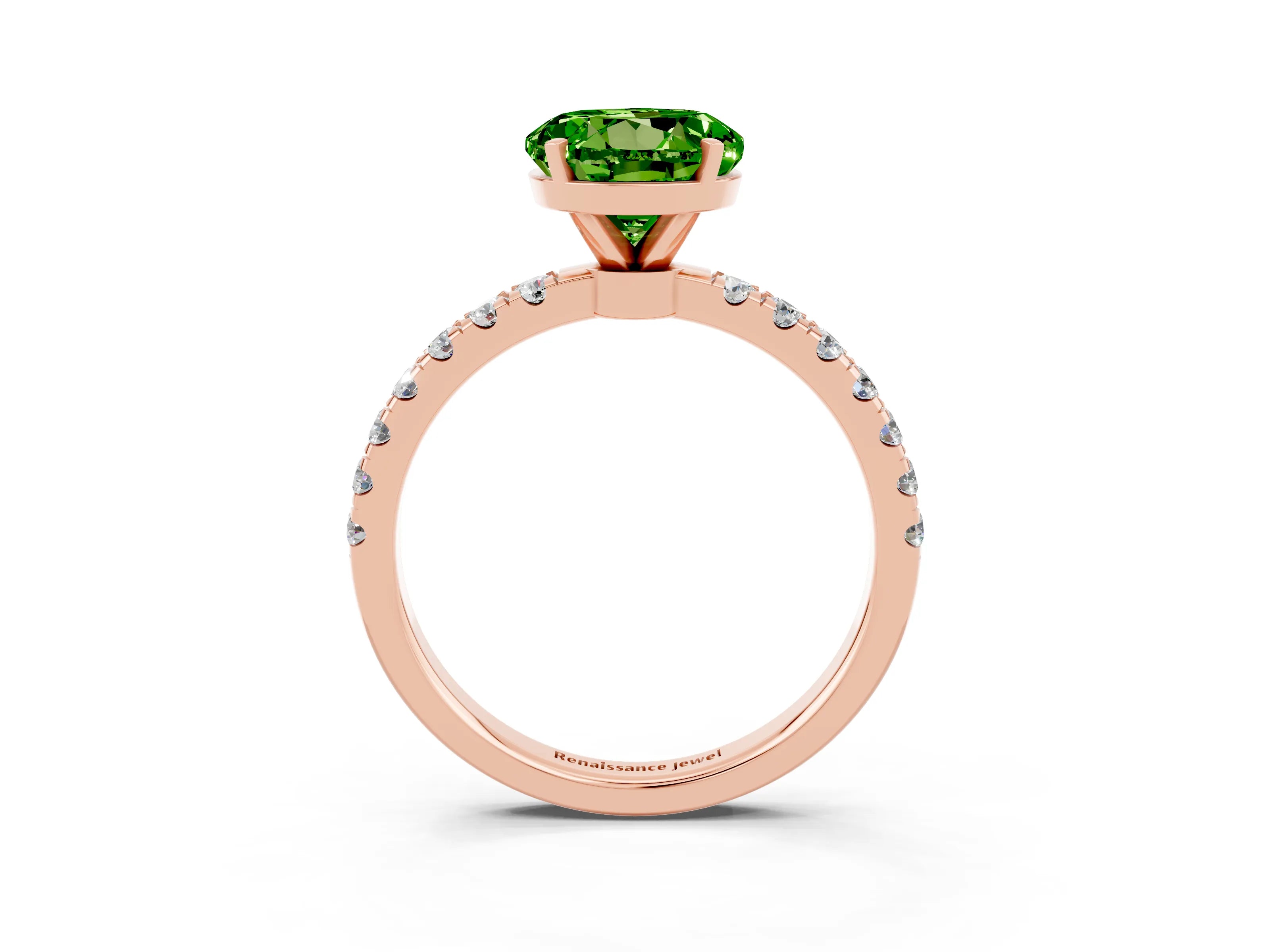 Rose gold Round Cut Peridot Solitaire Ring with Pavé Accents and Four-Prong Setting_3