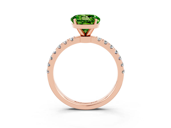 Rose gold Round Cut Peridot Solitaire Ring with Pavé Accents and Four-Prong Setting