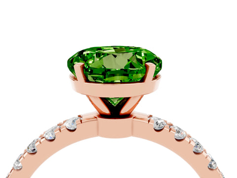 Rose gold Round Cut Peridot Solitaire Ring with Pavé Accents and Four-Prong Setting_4