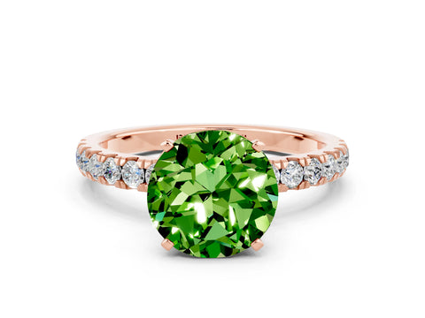 Rose gold Round Cut Peridot Solitaire Ring with Pavé Accents and Four-Prong Setting