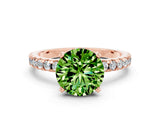 Rose gold Round Cut Peridot Solitaire Ring with Pavé Band and Four-Prong Setting_24
