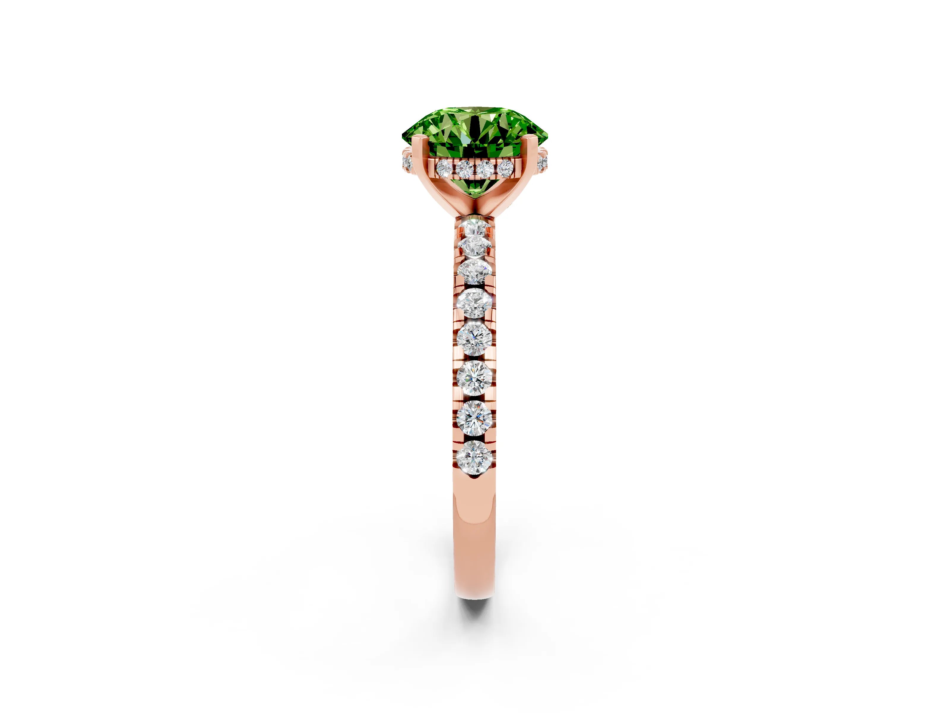 Rose gold Round Cut Peridot Solitaire Ring with Pavé Band and Four-Prong Setting_26