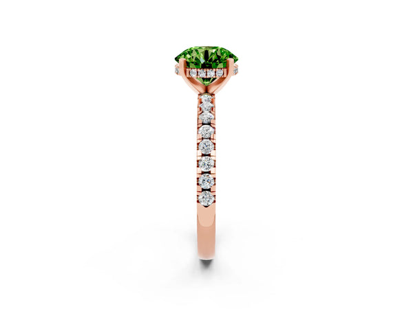 Rose gold Round Cut Peridot Solitaire Ring with Round  Pavé Band and Four-Prong Setting