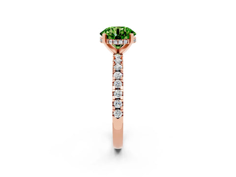 Rose gold Round Cut Peridot Solitaire Ring with Pavé Band and Four-Prong Setting_26