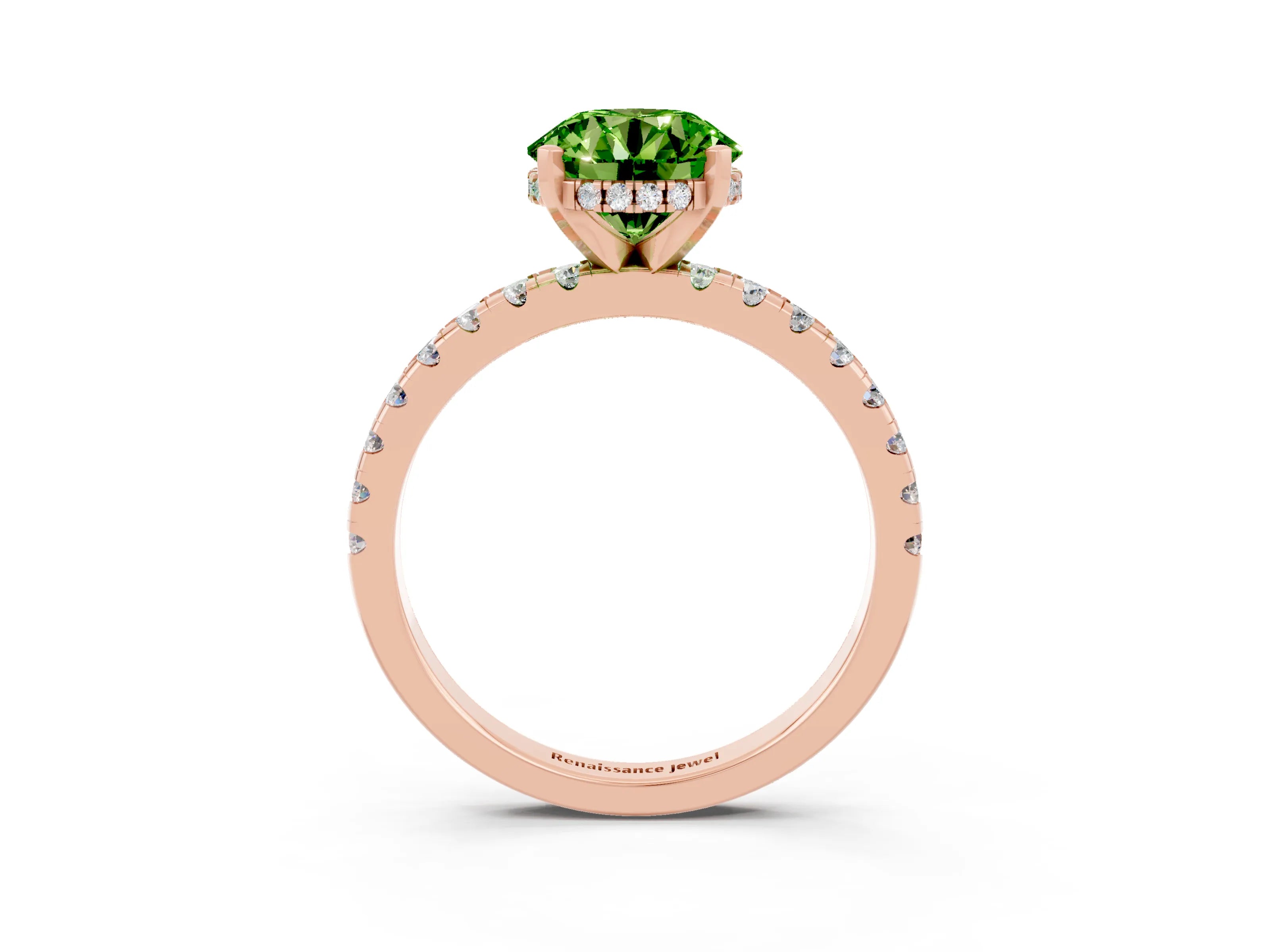 Rose gold Round Cut Peridot Solitaire Ring with Pavé Band and Four-Prong Setting_27