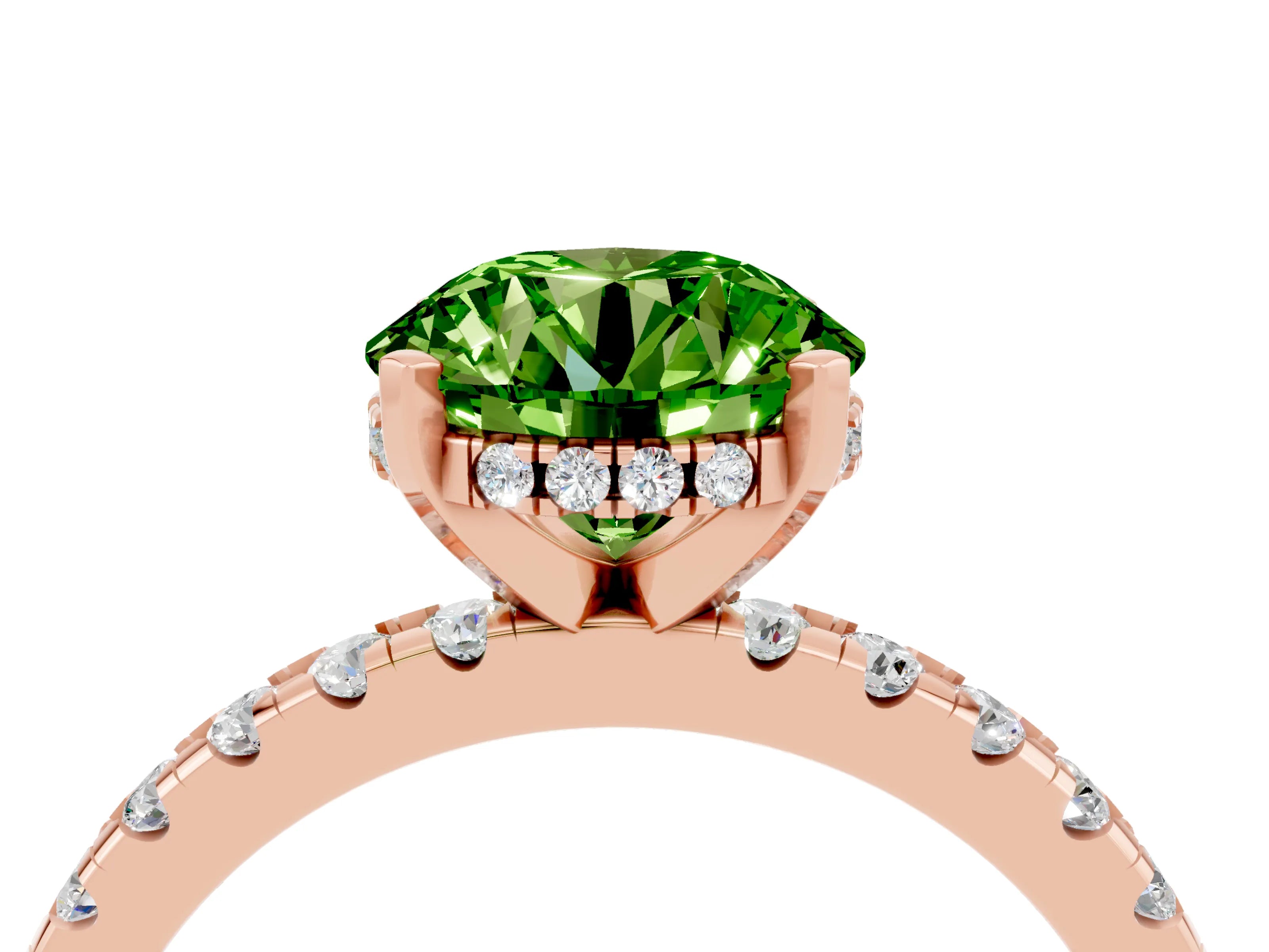 Rose gold Round Cut Peridot Solitaire Ring with Pavé Band and Four-Prong Setting_28