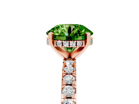 Rose gold Round Cut Peridot Solitaire Ring with Pavé Band and Four-Prong Setting_29