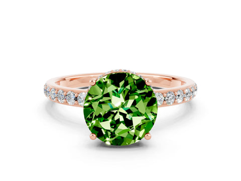 Rose gold Round Cut Peridot Solitaire Ring with Pavé Band and Hidden Halo_12
