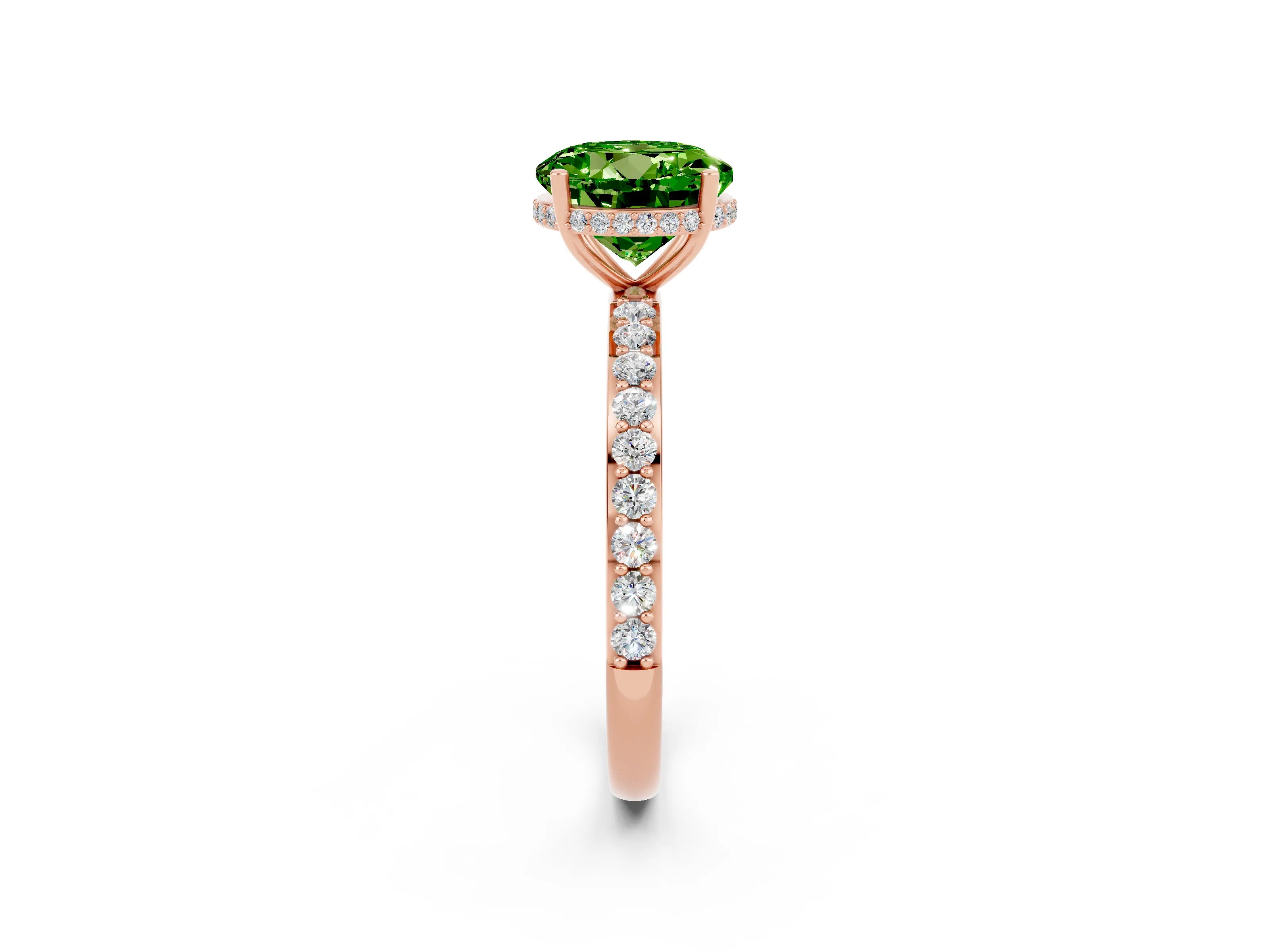 Rose gold Round Cut Peridot Solitaire Ring with Pavé Band and Hidden Halo_14