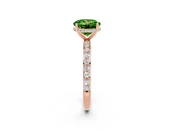 Rose gold Round Cut Peridot Solitaire Ring with Pavé Band and Hidden Halo