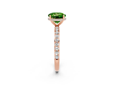 Rose gold Round Cut Peridot Solitaire Ring with Pavé Band and Hidden Halo_14