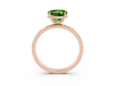 Rose gold Round Cut Peridot Solitaire Ring with Pavé Band and Hidden Halo_15