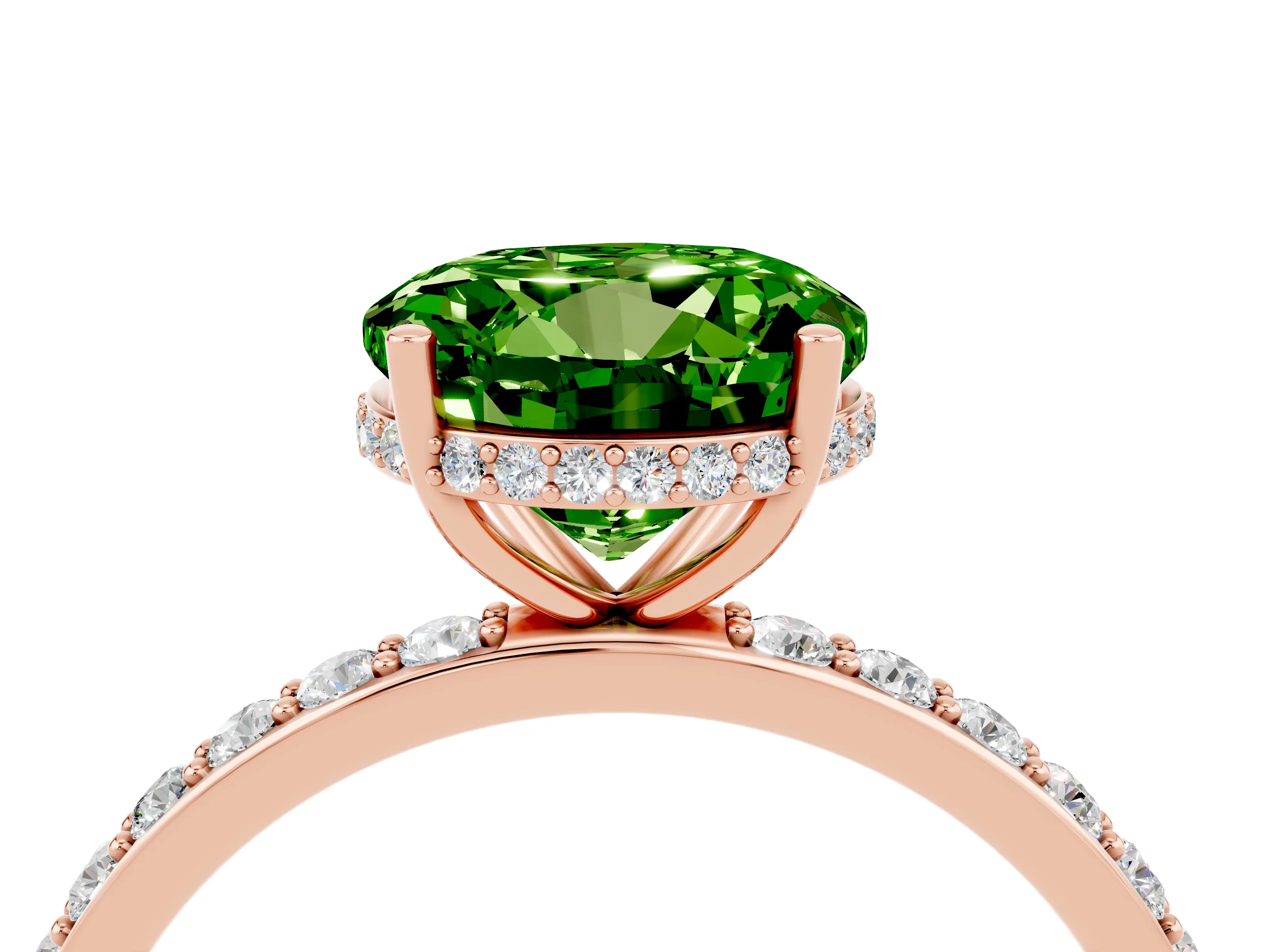 Rose gold Round Cut Peridot Solitaire Ring with Pavé Band and Hidden Halo_16