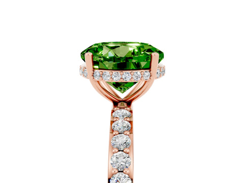 Rose gold Round Cut Peridot Solitaire Ring with Pavé Band and Hidden Halo_17