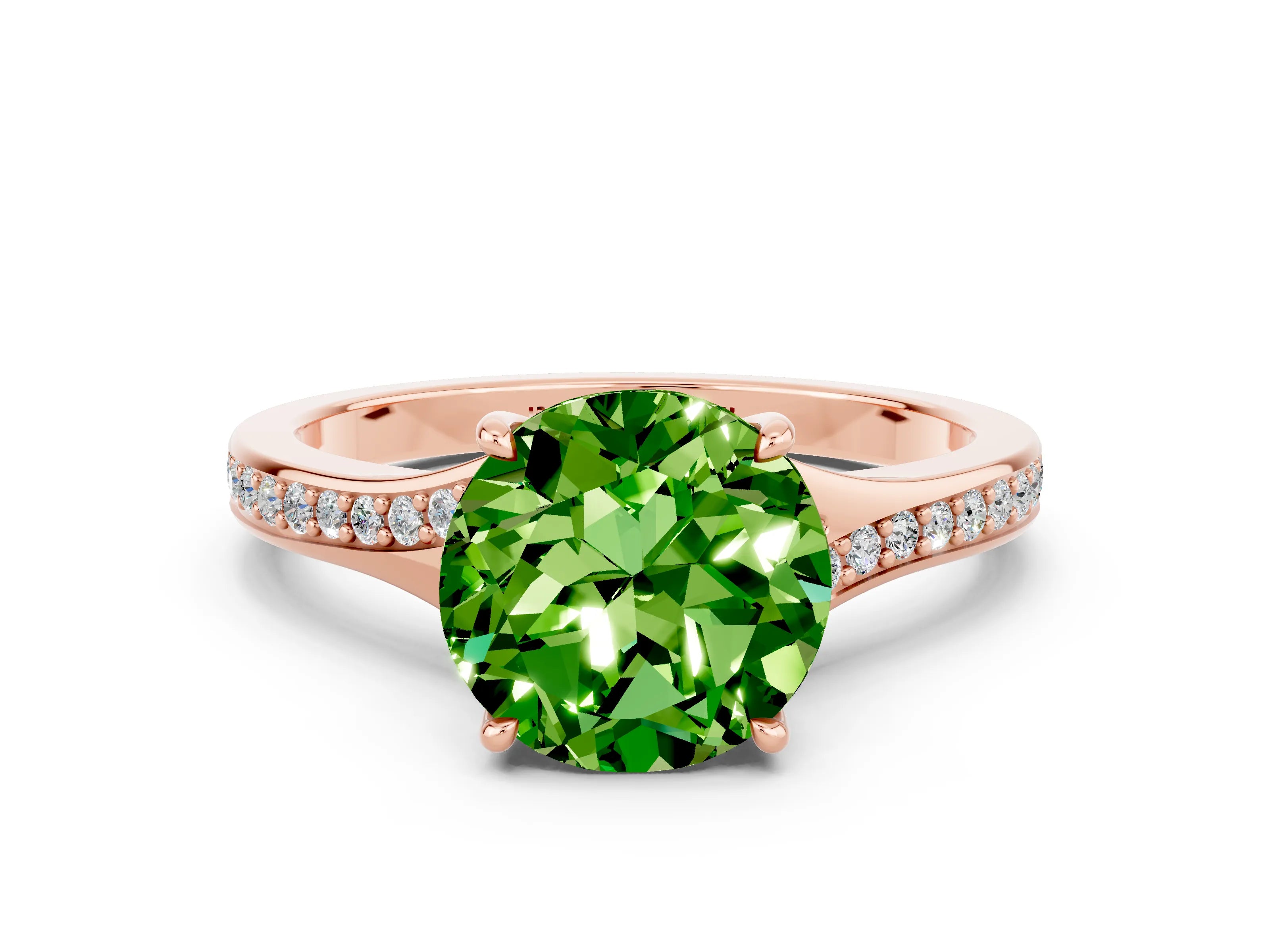 Rose gold Round Cut Peridot Solitaire Ring with Pavé Band and Prong Setting_12