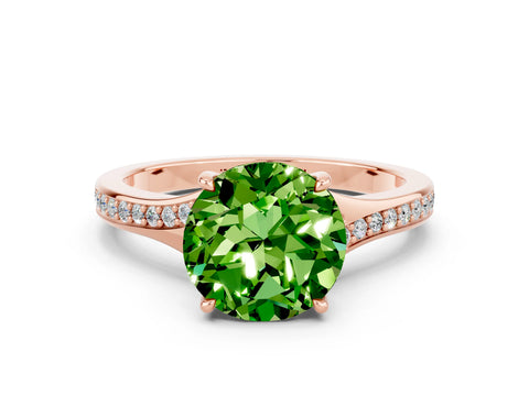 Rose gold Round Cut Peridot Solitaire Ring with Pavé Band and Prong Setting_12