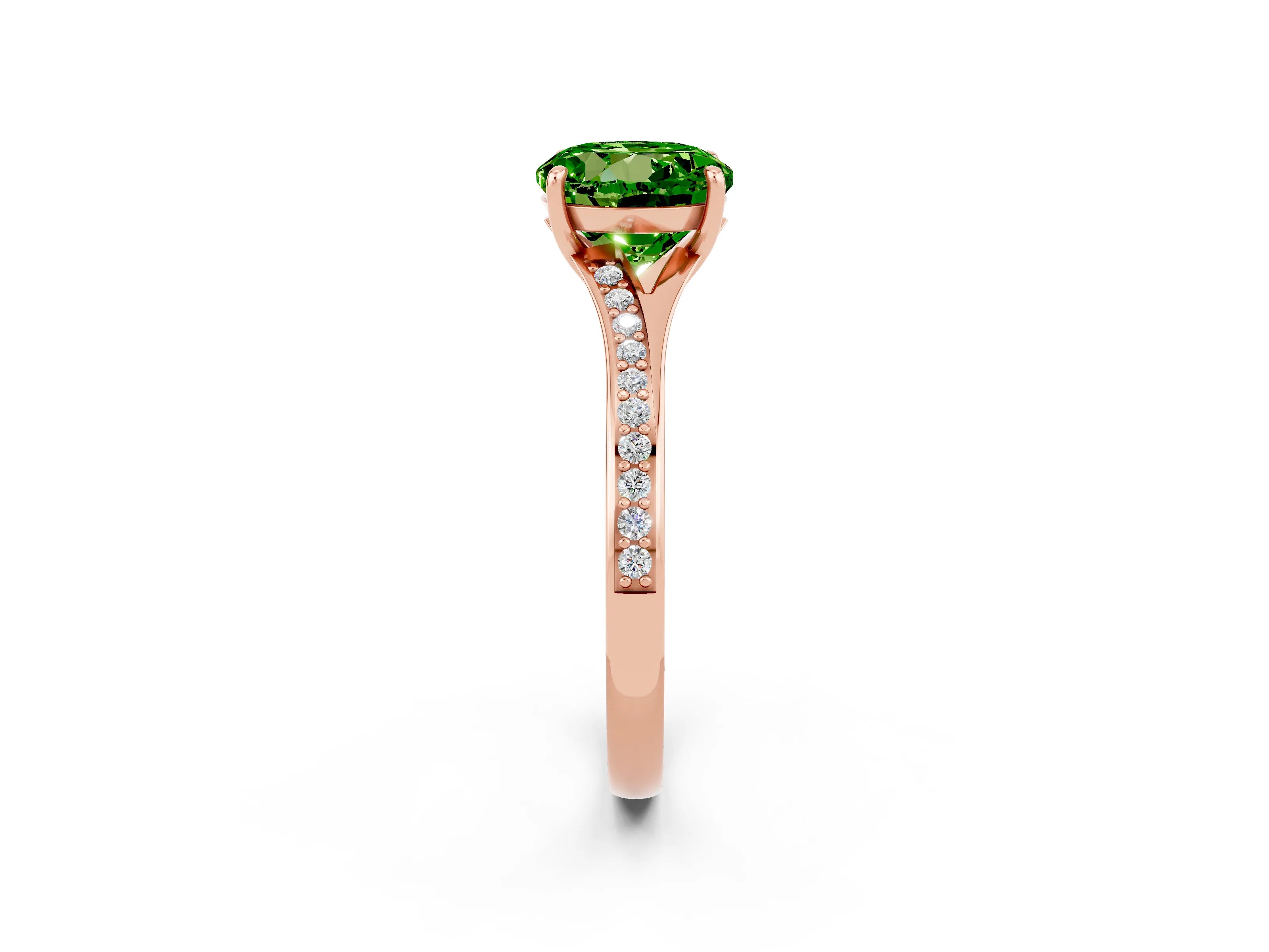 Rose gold Round Cut Peridot Solitaire Ring with Pavé Band and Prong Setting_14