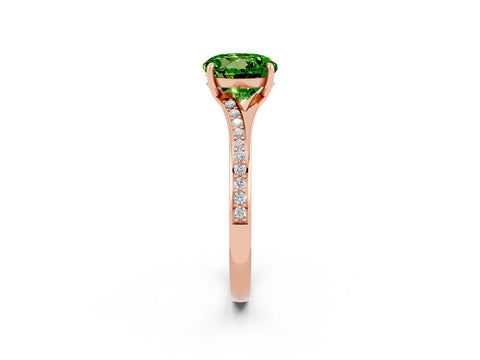 Rose gold Round Cut Peridot Solitaire Ring with Pavé Band and Prong Setting_14