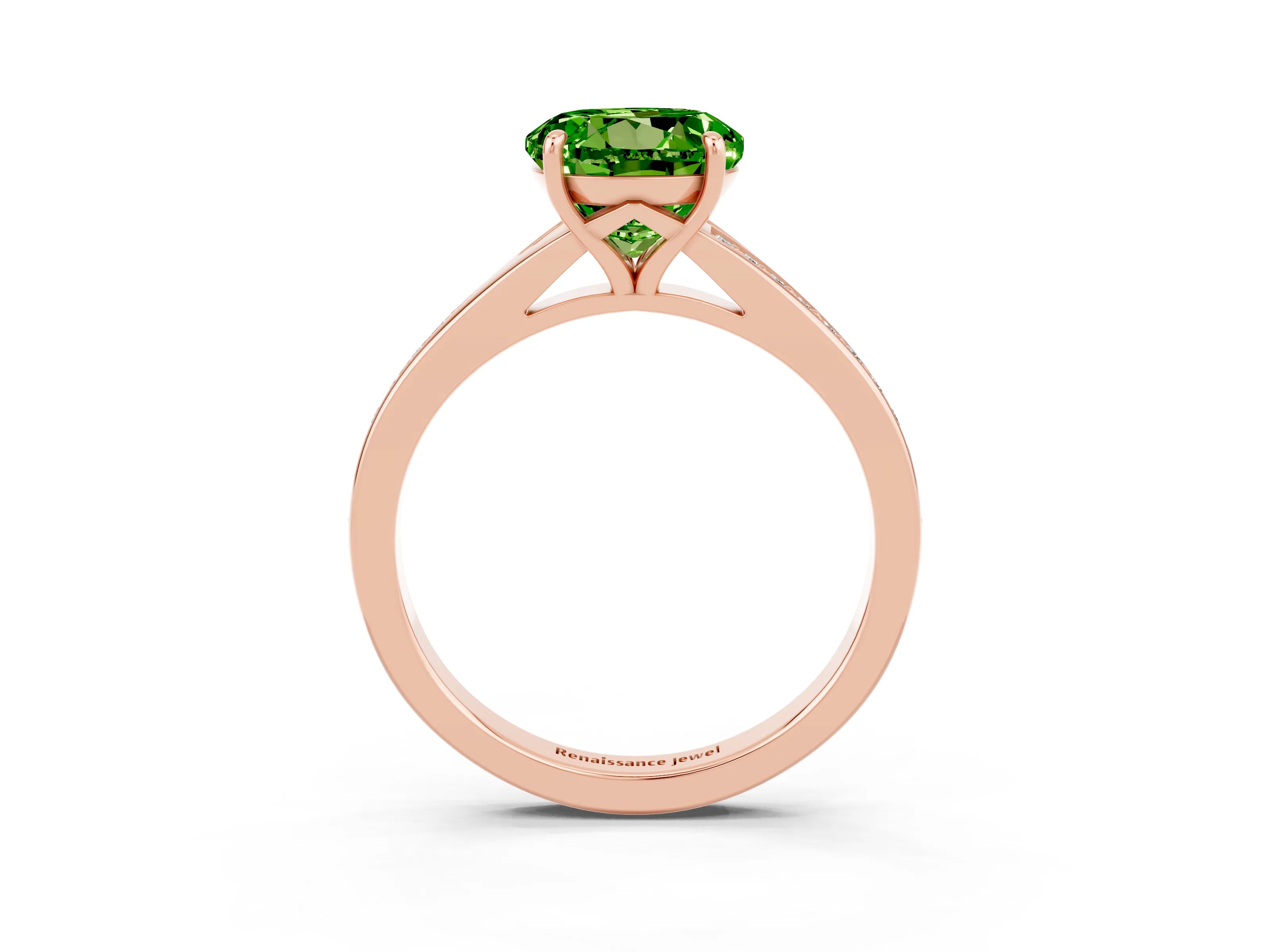 Rose gold Round Cut Peridot Solitaire Ring with Pavé Band and Prong Setting_15