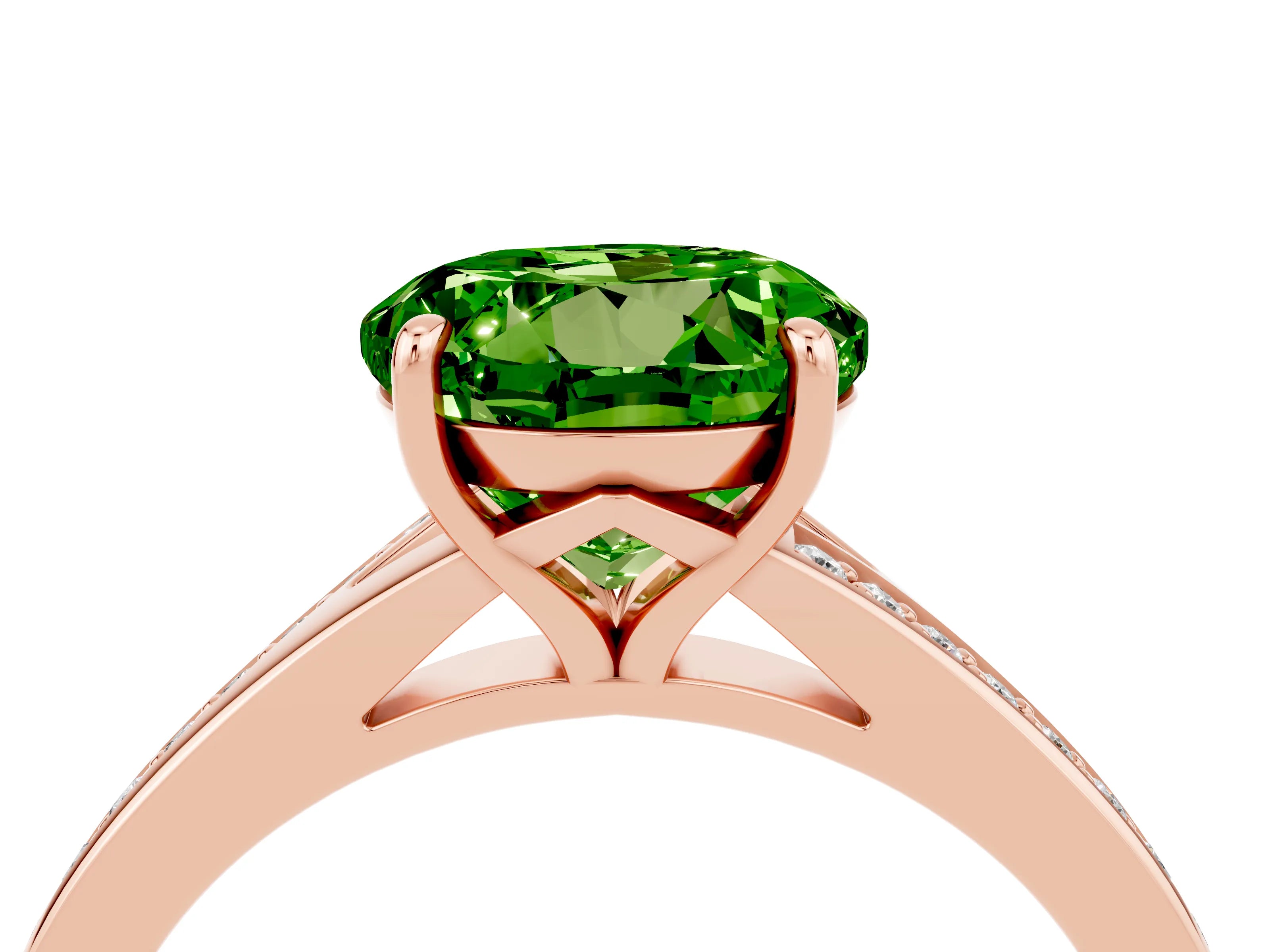 Rose gold Round Cut Peridot Solitaire Ring with Pavé Band and Prong Setting_16