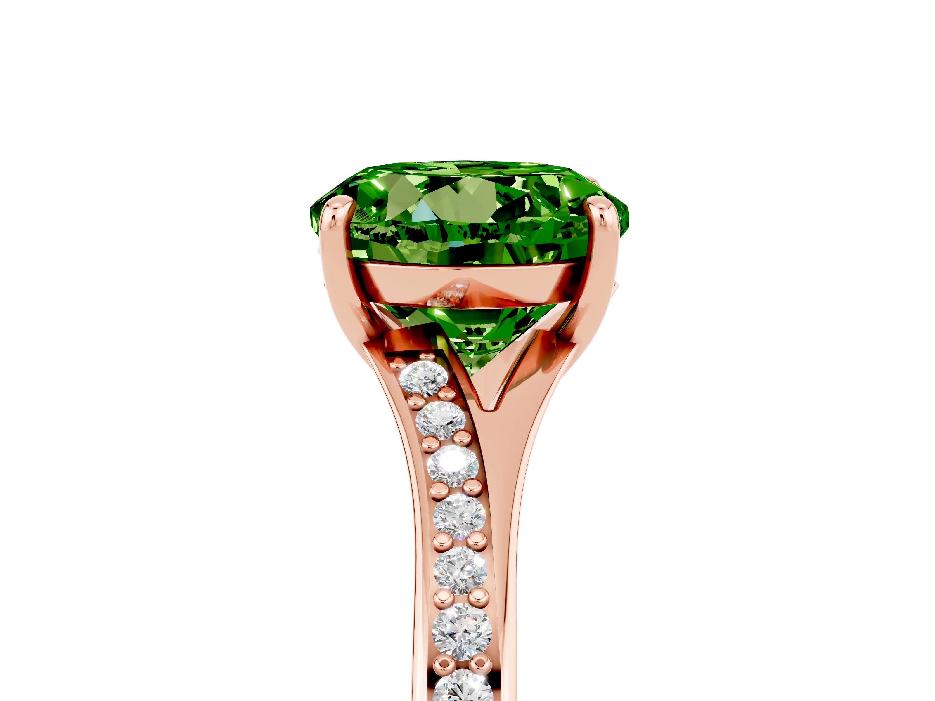 Rose gold Round Cut Peridot Solitaire Ring with Pavé Band and Prong Setting_17