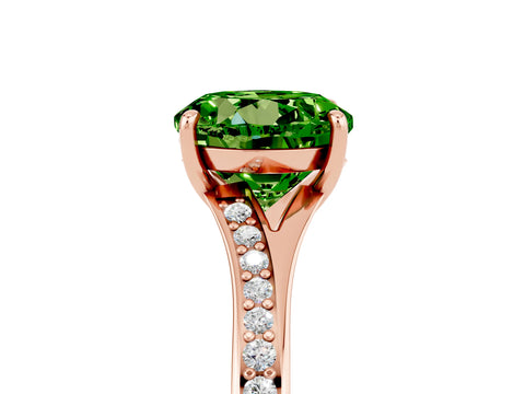 Rose gold Round Cut Peridot Solitaire Ring with Pavé Band and Prong Setting_17