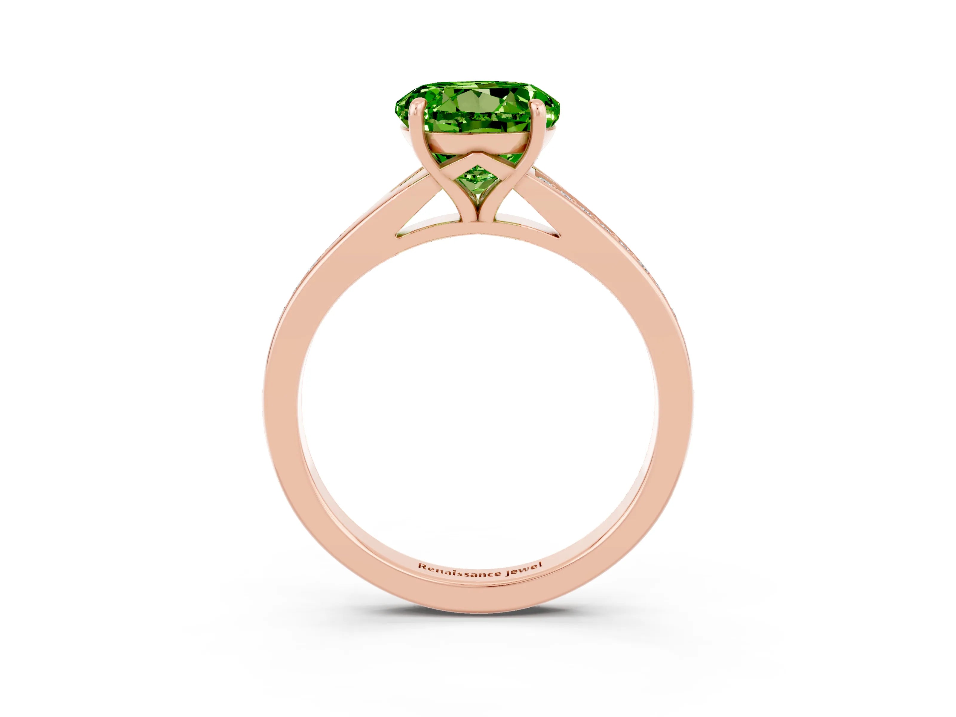 Rose gold Round Cut Peridot Solitaire Ring with Pavé Band and Prong Setting_3