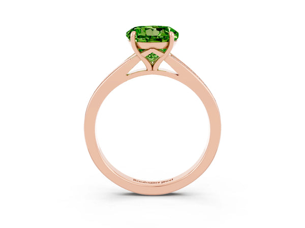 Rose gold Round Cut Peridot Solitaire Ring with Pavé Band and Prong Setting