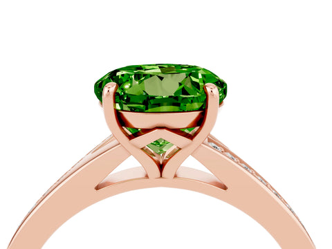 Rose gold Round Cut Peridot Solitaire Ring with Pavé Band and Prong Setting_4