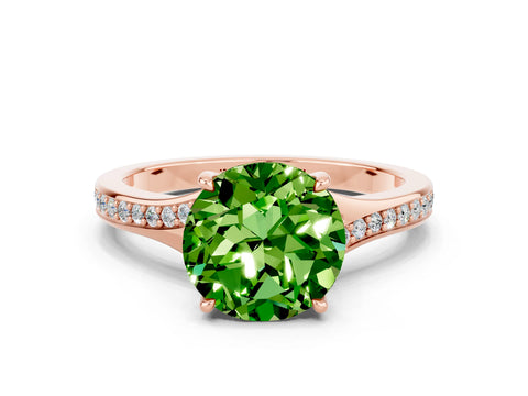 Rose gold Round Cut Peridot Solitaire Ring with Pavé Band and Prong Setting