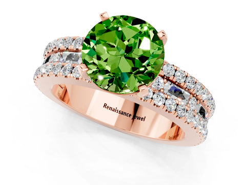 Rose gold Round Cut Peridot Solitaire Ring with Pavé and Channel Set Band_1