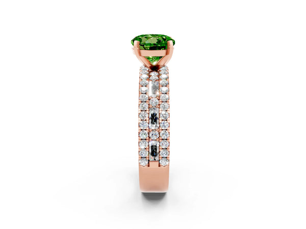 Rose gold Round Cut Peridot Solitaire Ring with Pavé and Channel Set Band