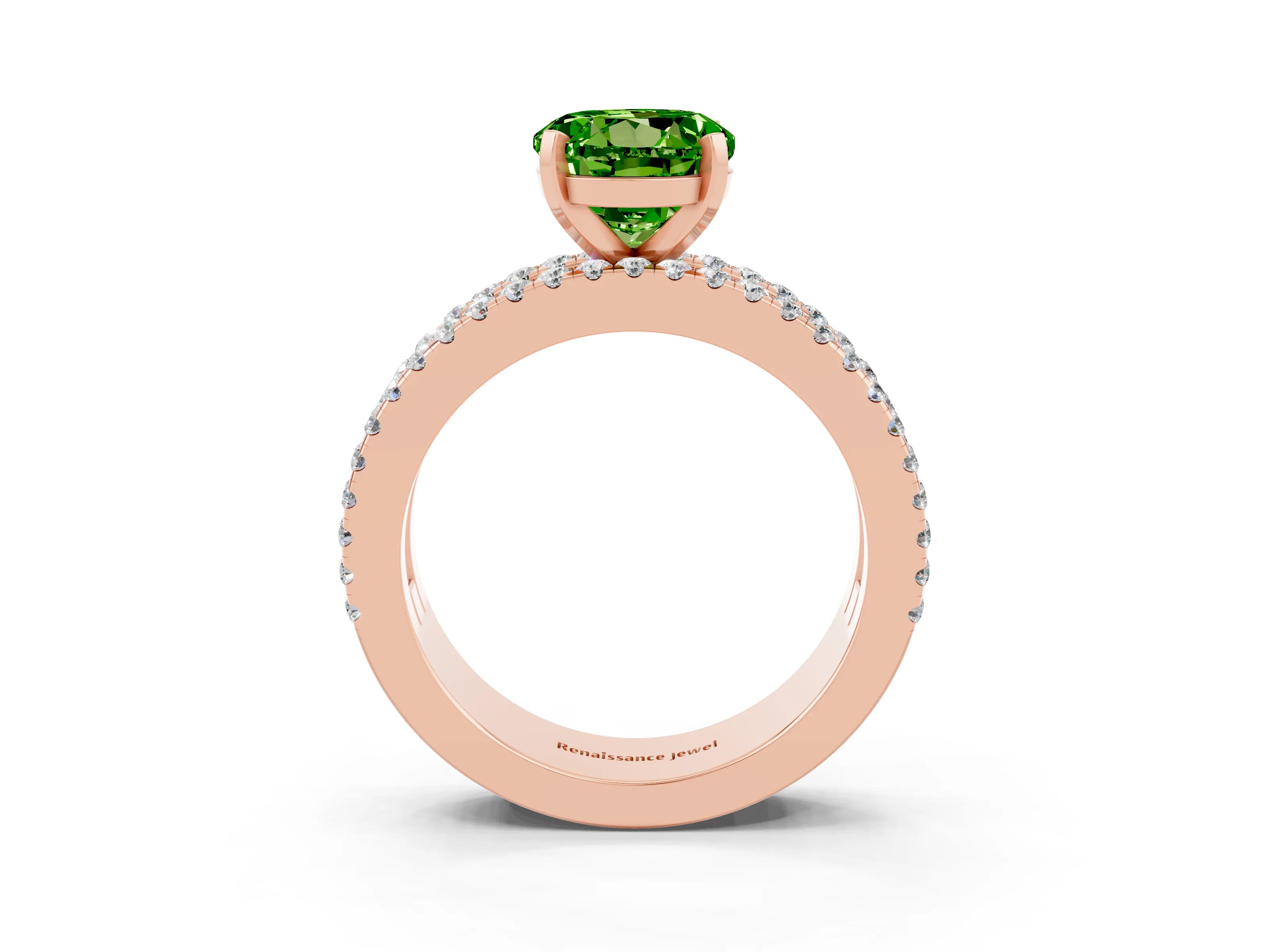 Rose gold Round Cut Peridot Solitaire Ring with Pavé and Channel Set Band_3