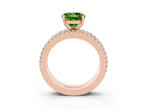 Rose gold Round Cut Peridot Solitaire Ring with Pavé and Channel Set Band_3