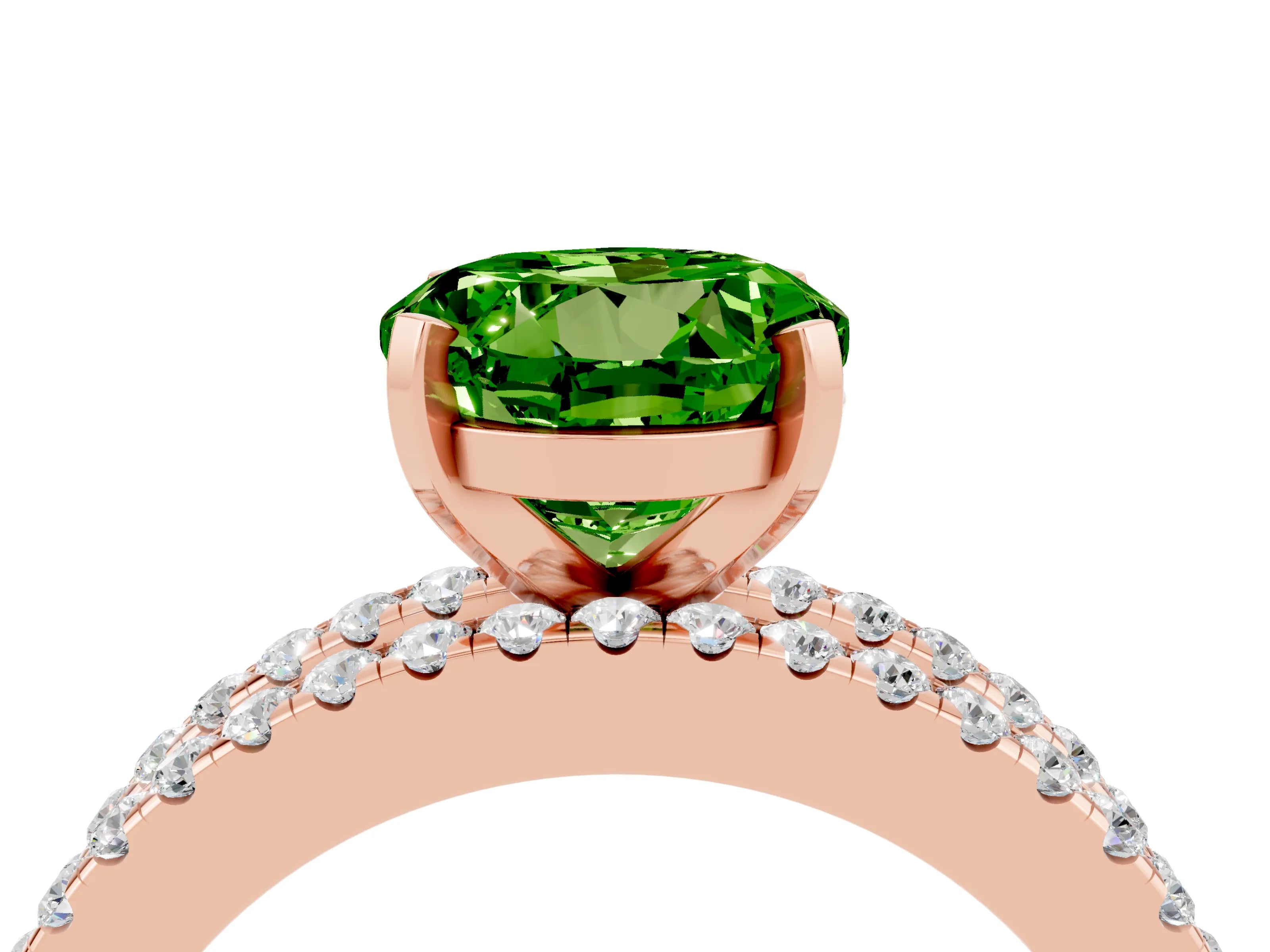 Rose gold Round Cut Peridot Solitaire Ring with Pavé and Channel Set Band_4