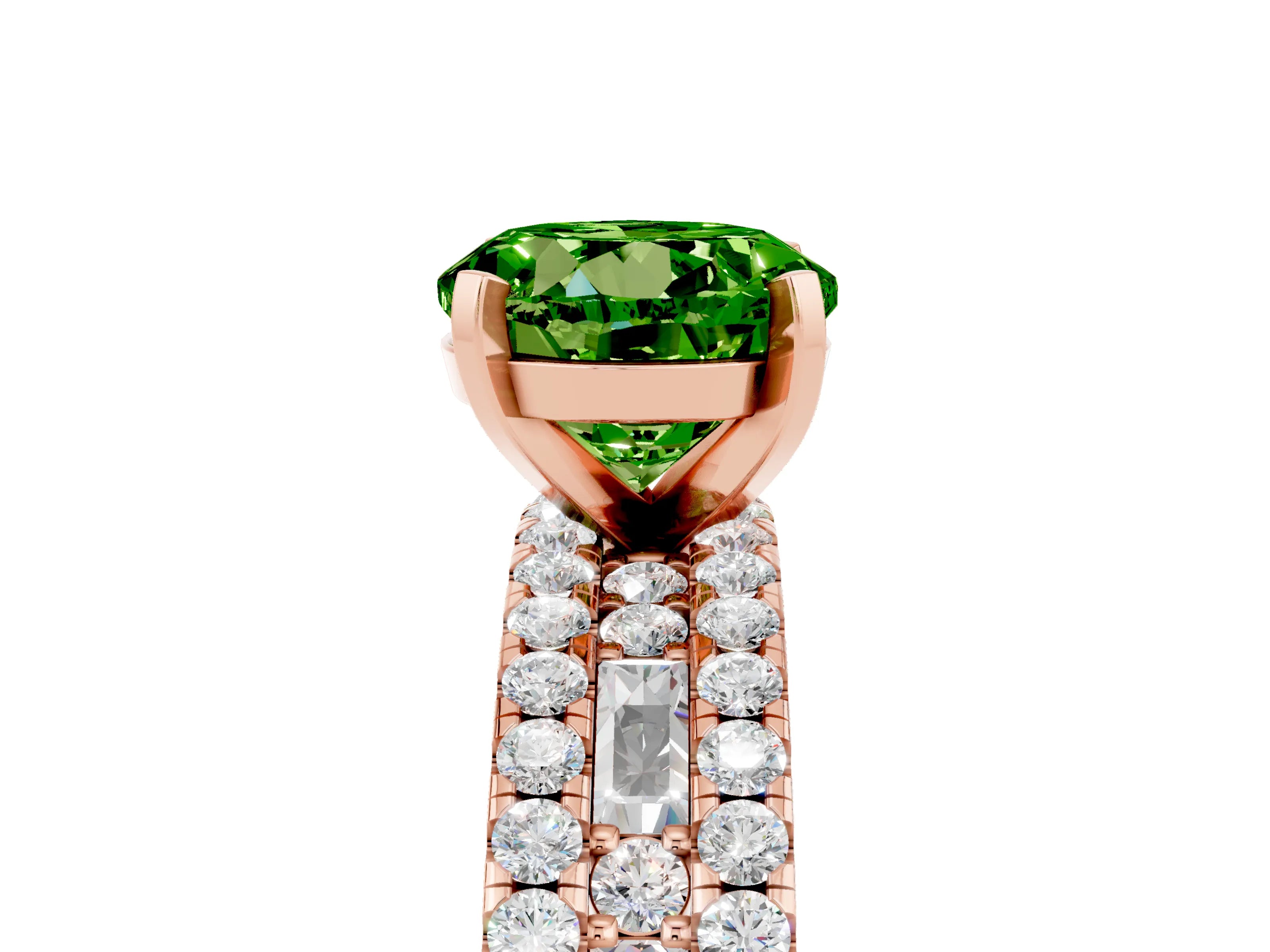 Rose gold Round Cut Peridot Solitaire Ring with Pavé and Channel Set Band_5
