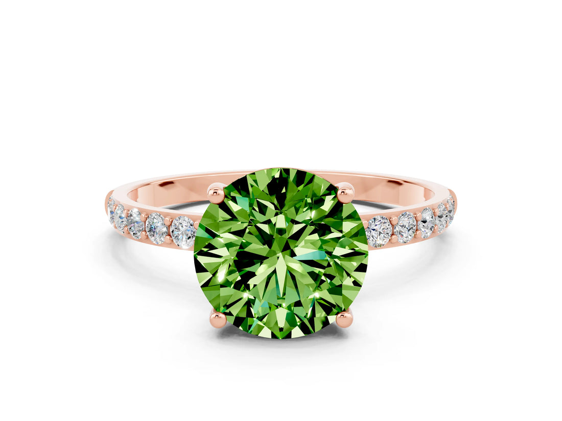 Rose gold Round Cut Peridot Solitaire Ring with Pave Band and Four Prong Setting_24