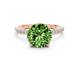 Rose gold Round Cut Peridot Solitaire Ring with Pave Band and Four Prong Setting_24