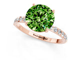 Rose gold Round Cut Peridot Solitaire Ring with Pave Band and Four Prong Setting_25