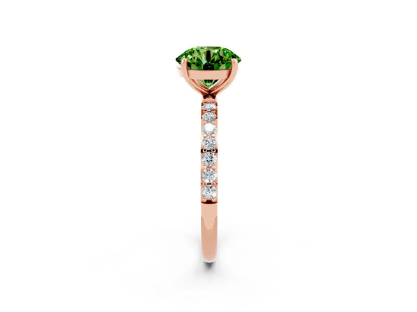 Rose gold Round Cut Peridot Solitaire Ring with Round  Pavé Band and Prong Setting