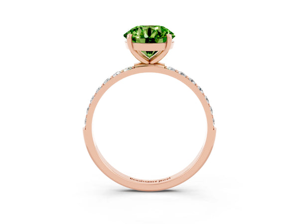 Rose gold Round Cut Peridot Solitaire Ring with Round  Pavé Band and Prong Setting