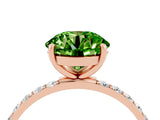 Rose gold Round Cut Peridot Solitaire Ring with Pave Band and Four Prong Setting_28